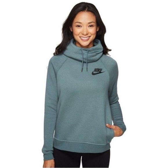 Nike Women’s Funnel Neck Pocket Sweatshirt In Beautiful Blue Green Sage - Picture 2 of 16